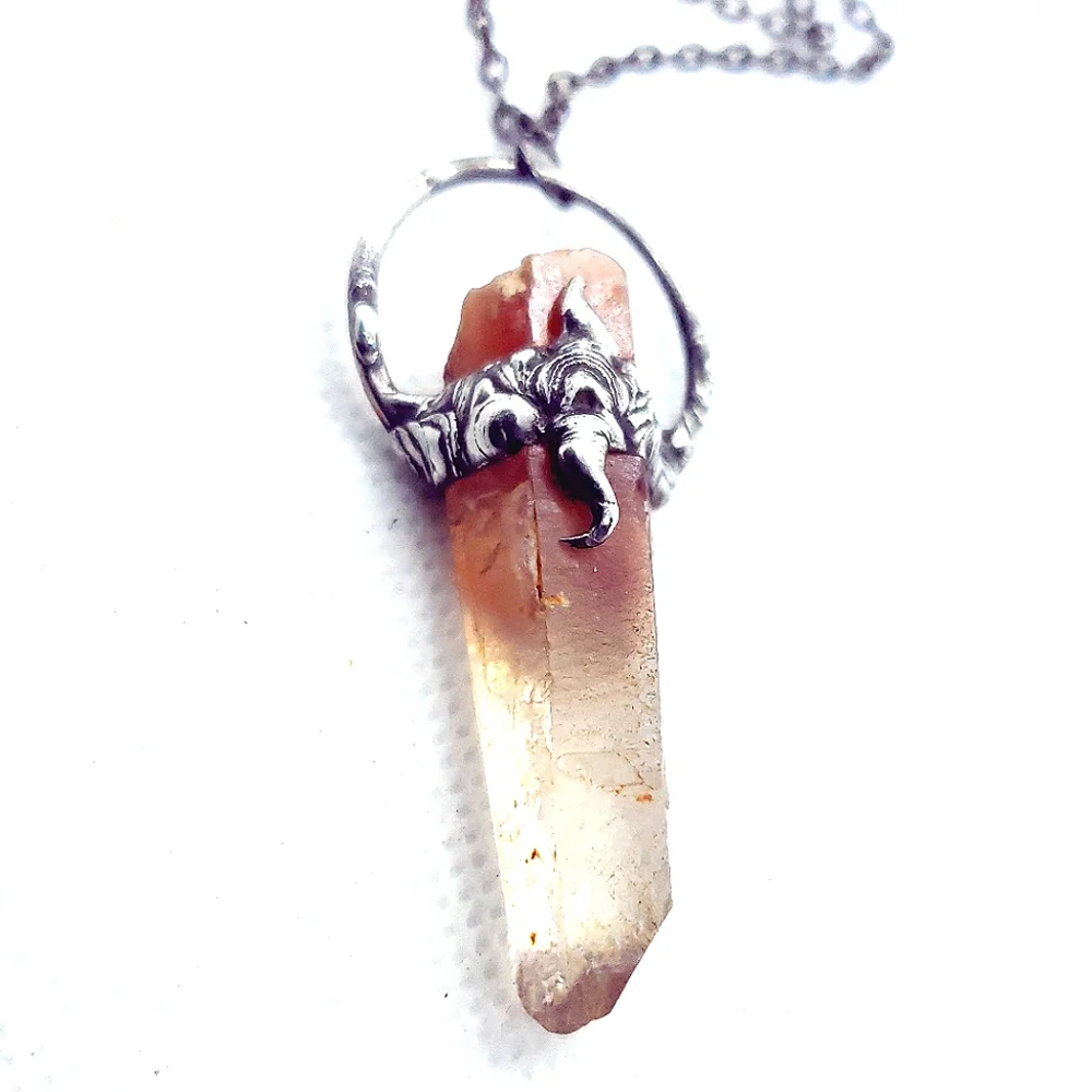 Red ghost quartz crystal necklace
